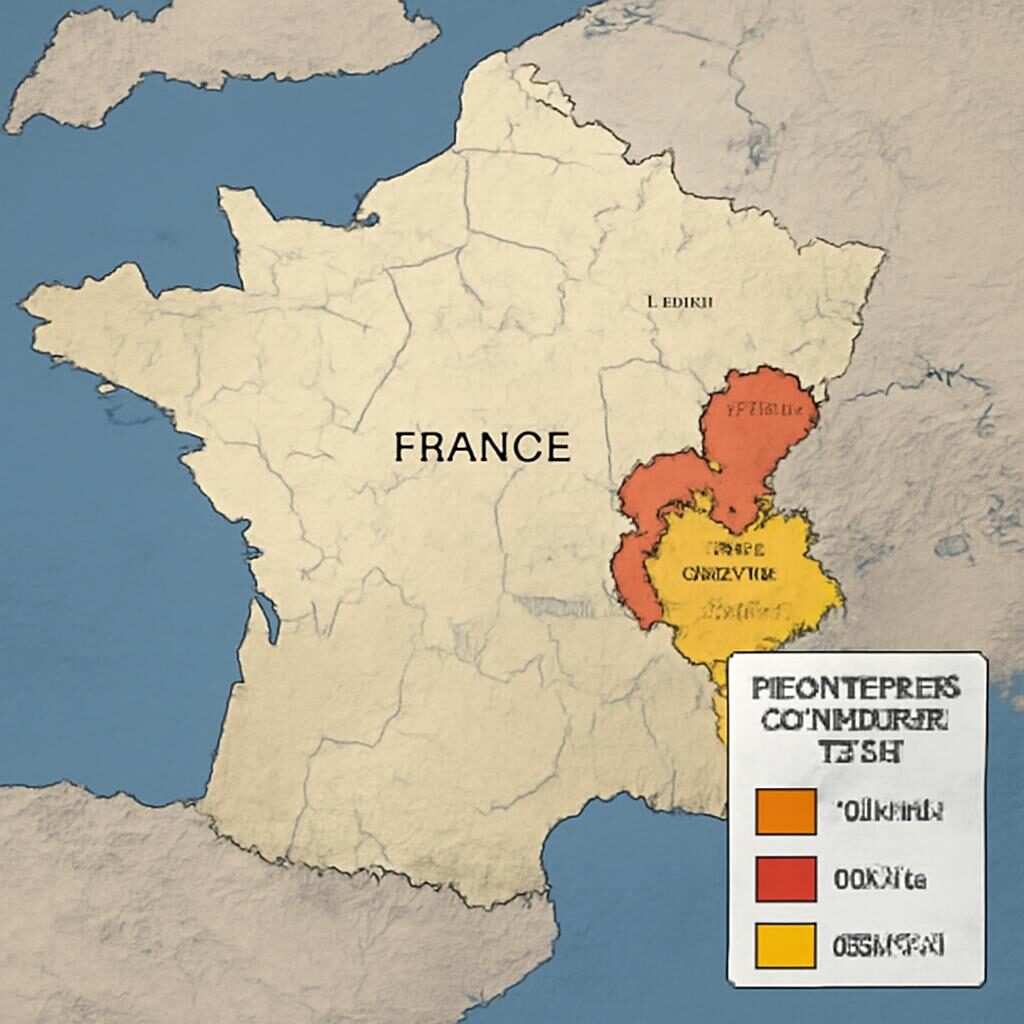 carte du département du Jura avec zones de surveillance sanitaire bovine