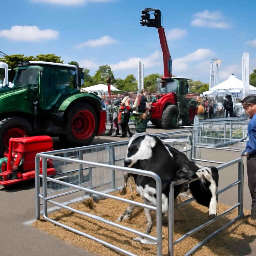 exposition de matériel agricole et équipements d'élevage dans un salon professionnel