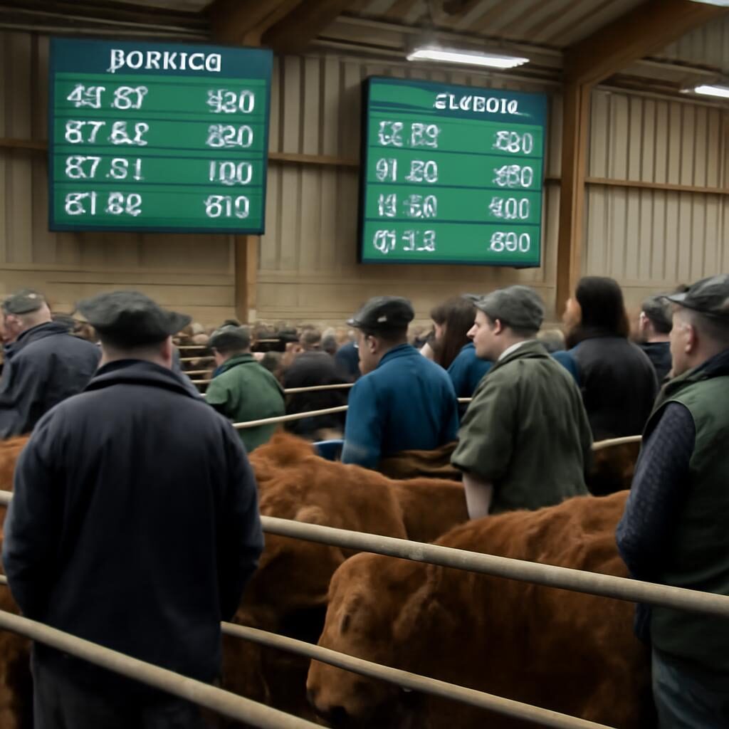 marché aux bestiaux français avec cotations affichées sur écran numérique