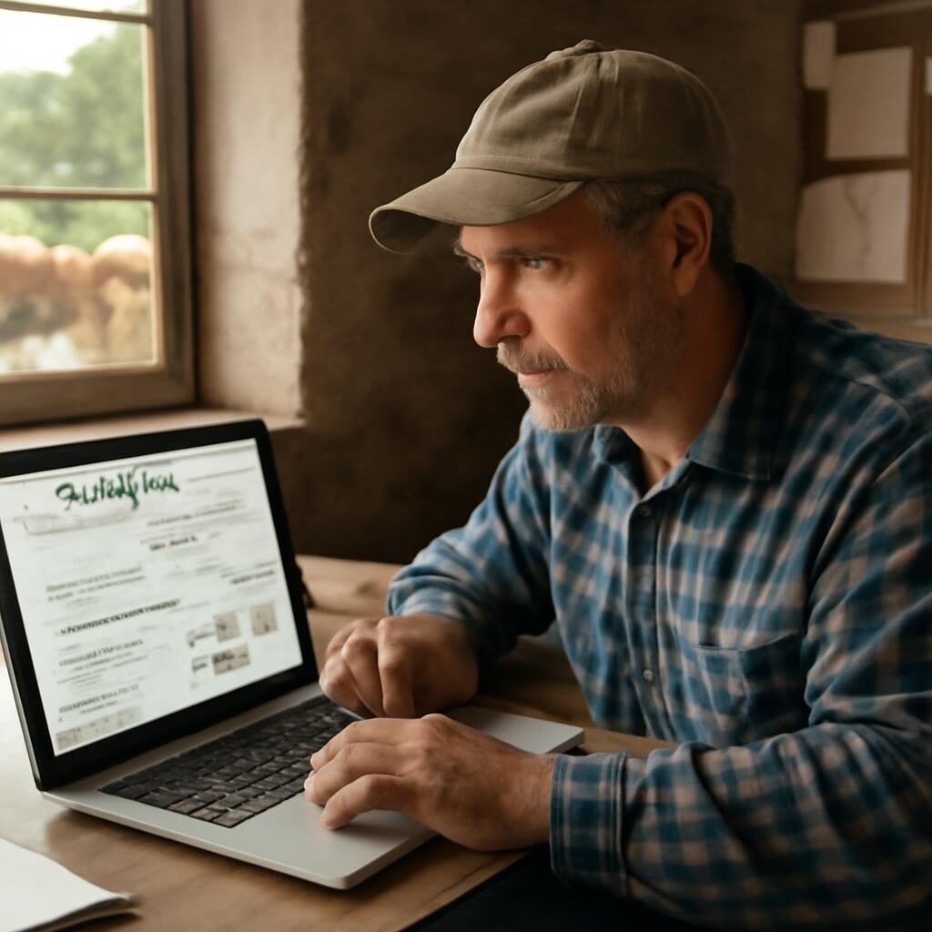 éleveur consultant les cotations bovines en ligne sur ordinateur