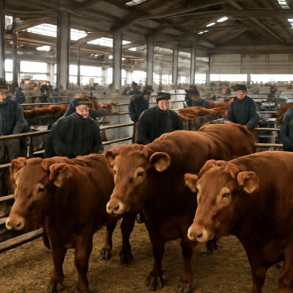Salle de vente aux enchères de bovins Limousins avec acheteurs