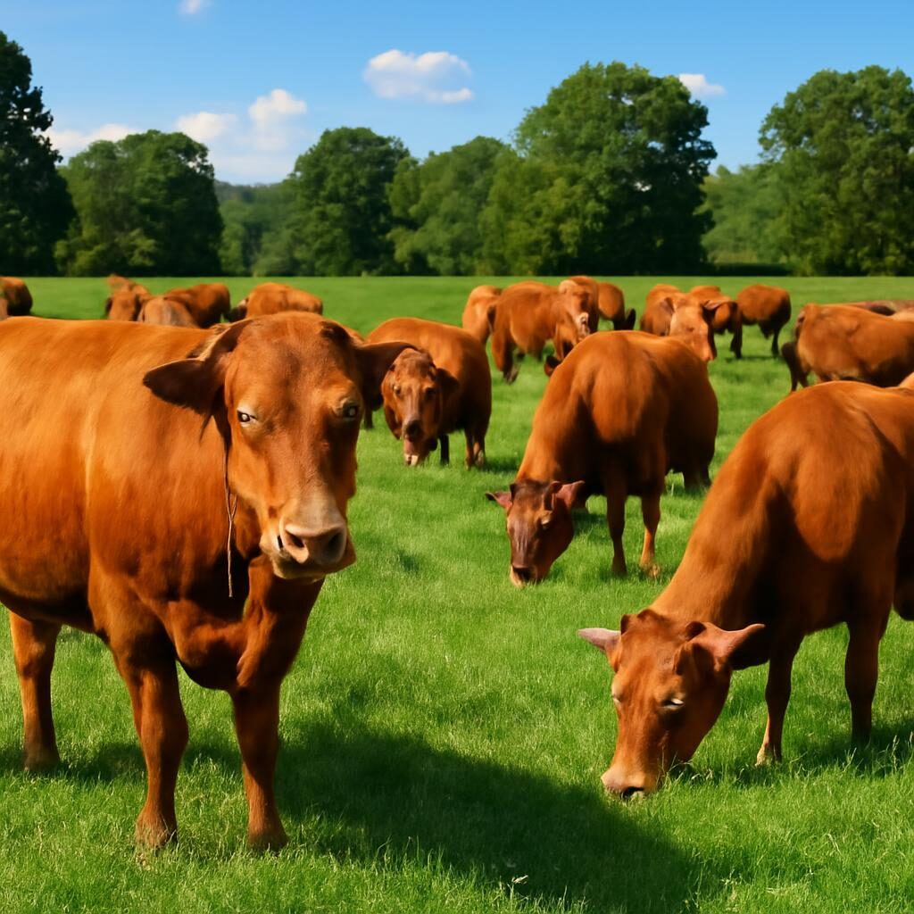 Troupeau de bovins Limousins en bonne santé pâturant dans un pré français