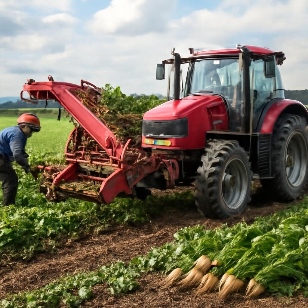 Recolte betteraves fourrageres tracteur arracheuse en plein champ