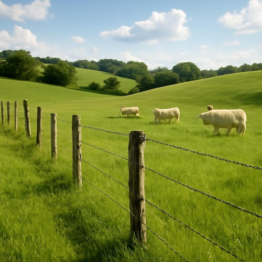 Cloture barbelee installee sur prairie bovine en France