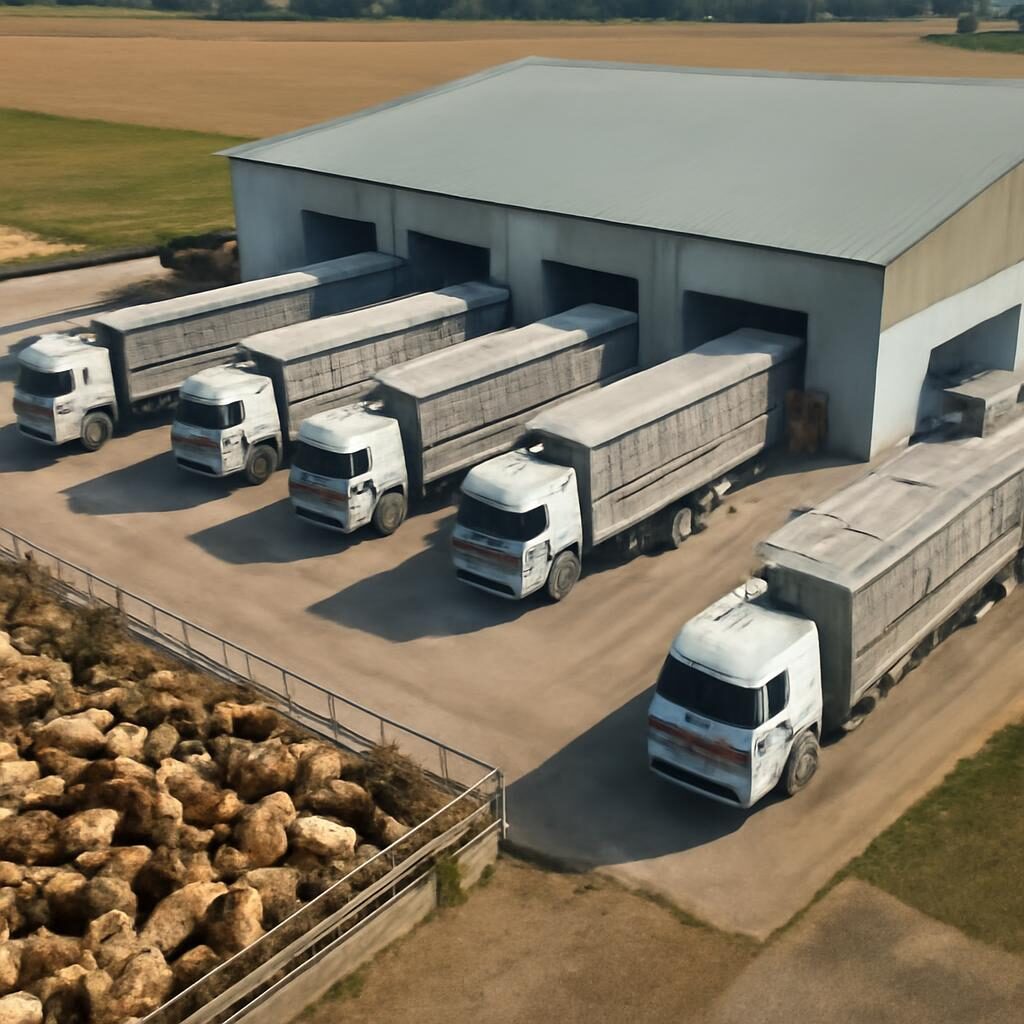 Plateforme logistique d'une coopérative bovine avec chargement camions