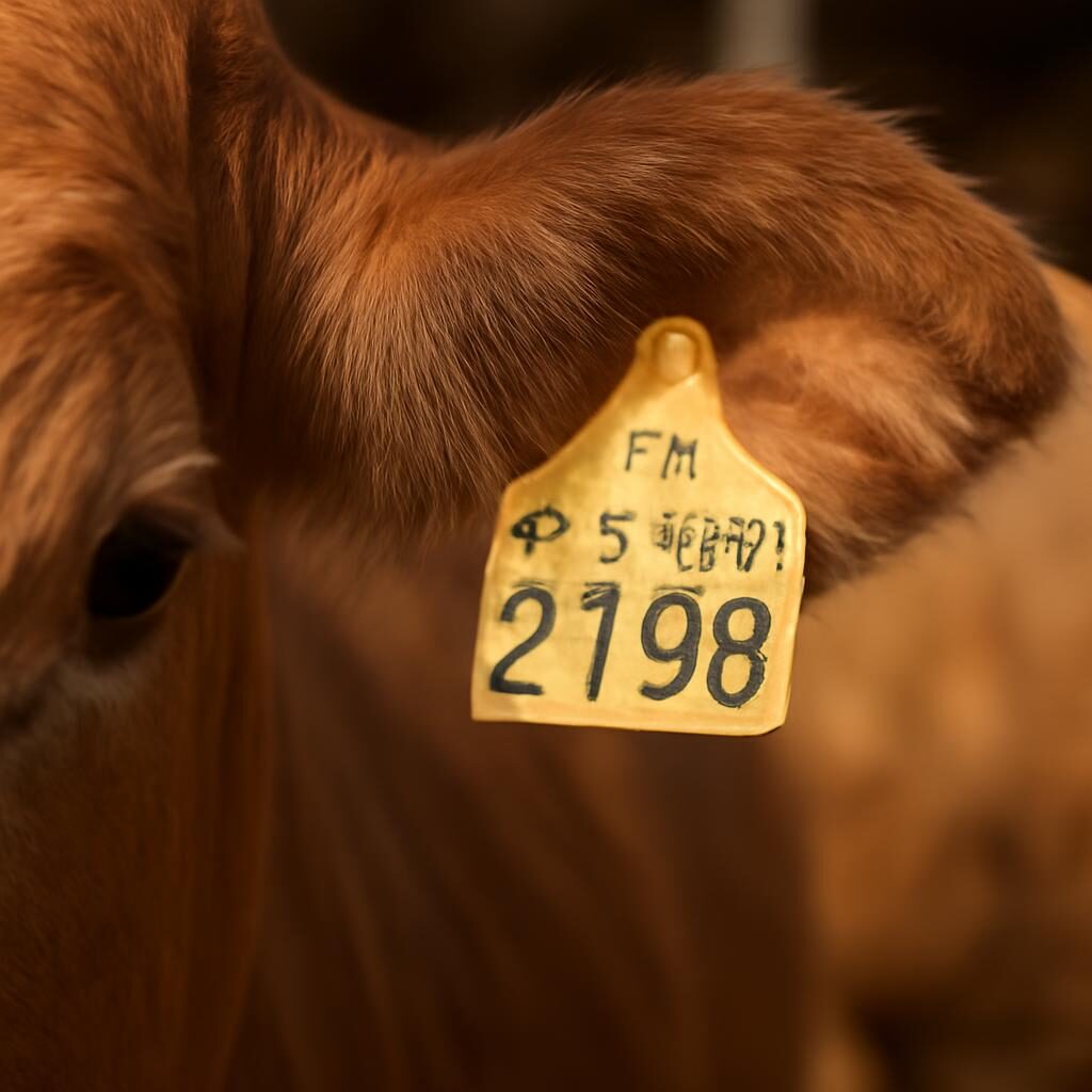 Boucle auriculaire identification numero officiel sur vache en elevage