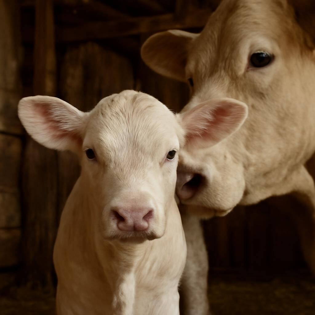 Jeune veau de boucherie blanc dans une grange traditionnelle