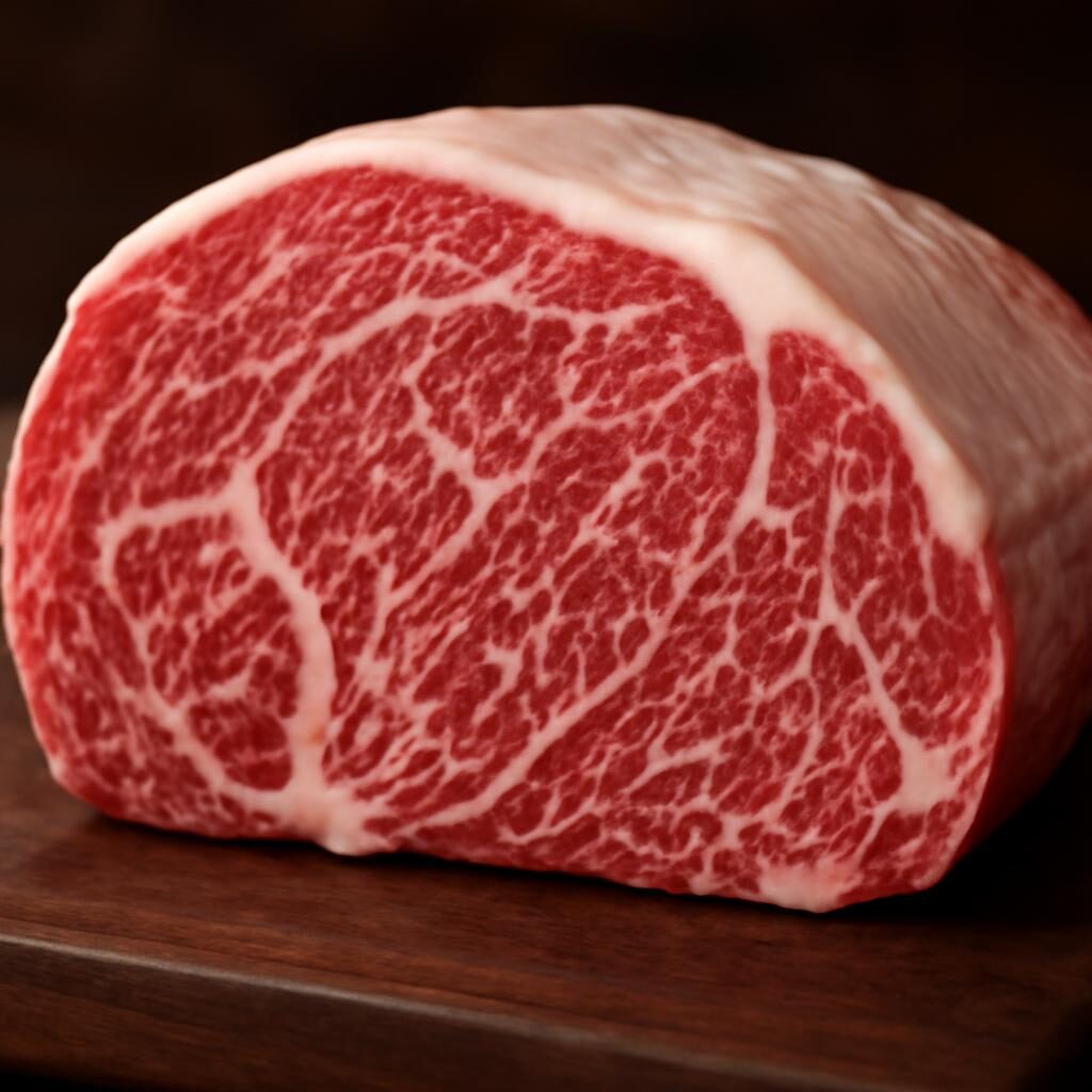 Viande bovine persillee gras intramusculaire visible sur coupe