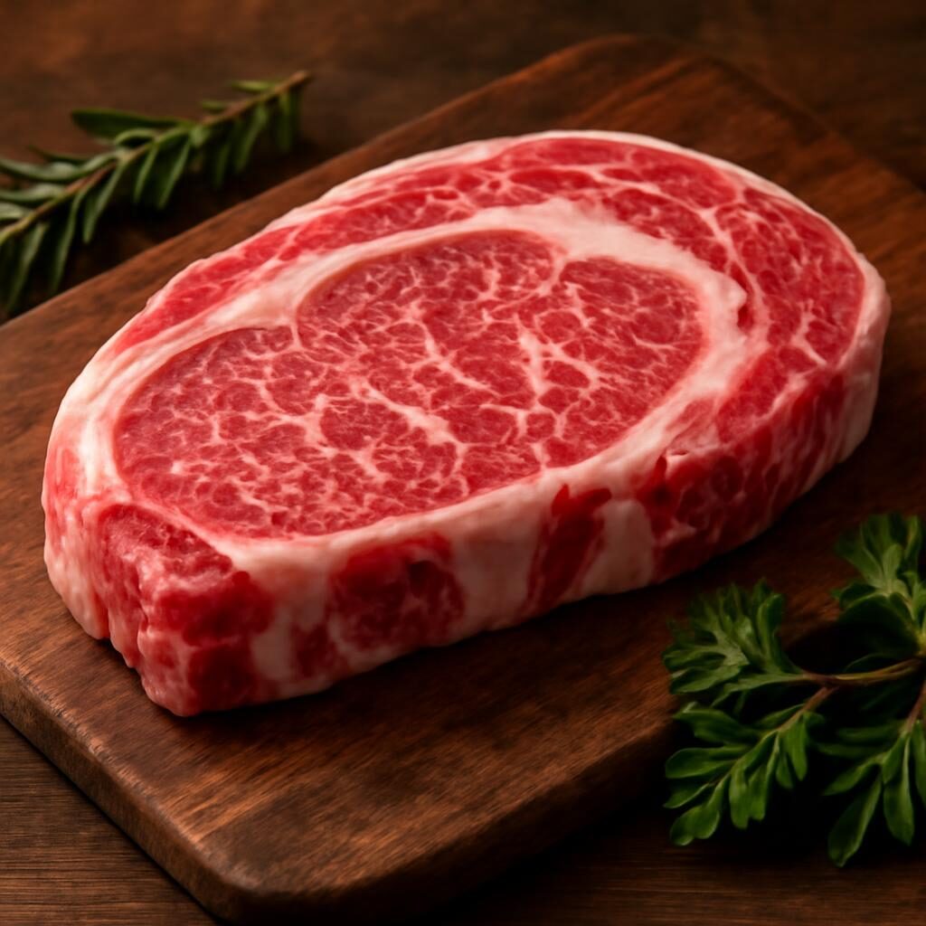 Entrecote de boeuf persillee sur planche de boucher